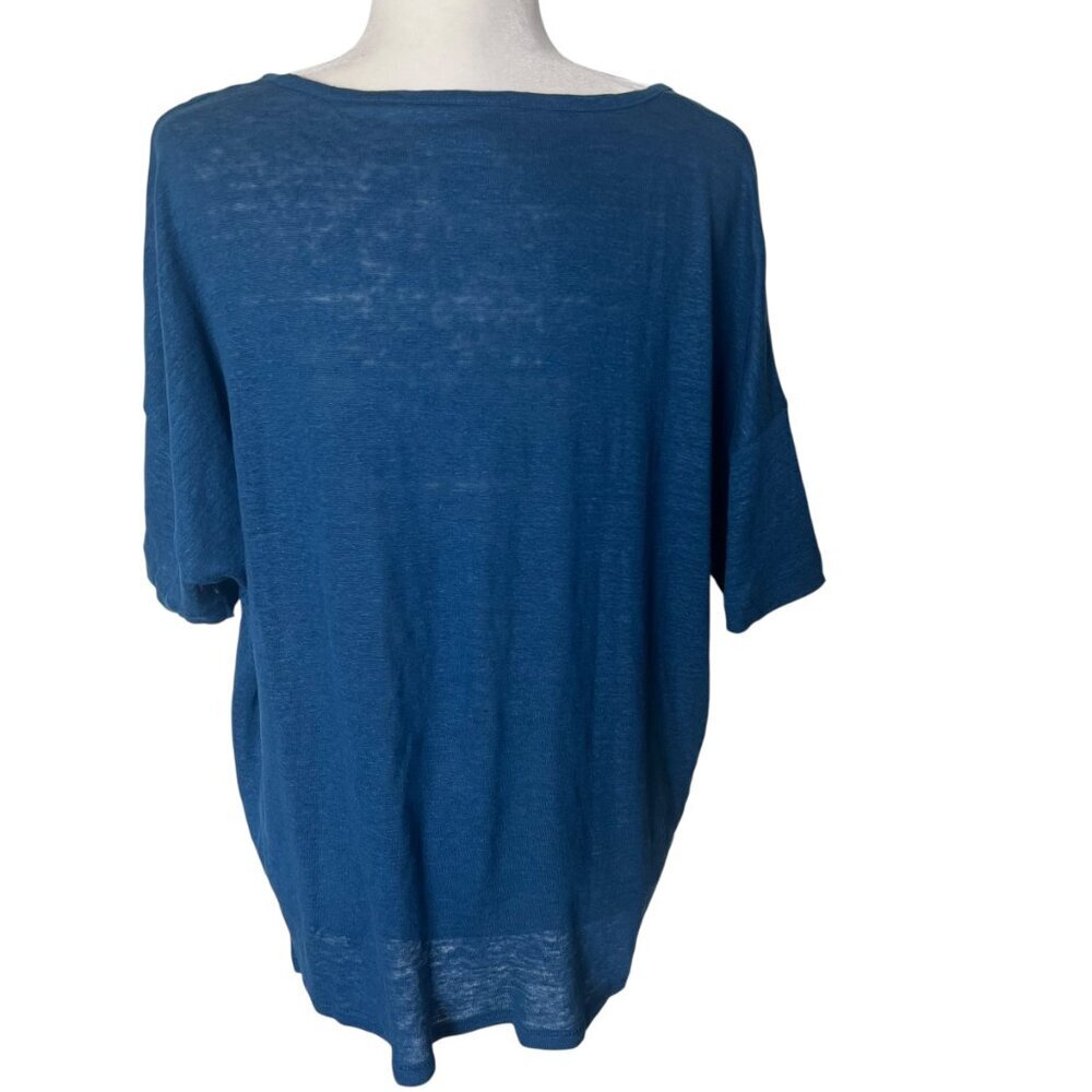 J.Crew 100% Linen Relaxed Tee Size Medium Blue Teal Color - Picture 4 of 11